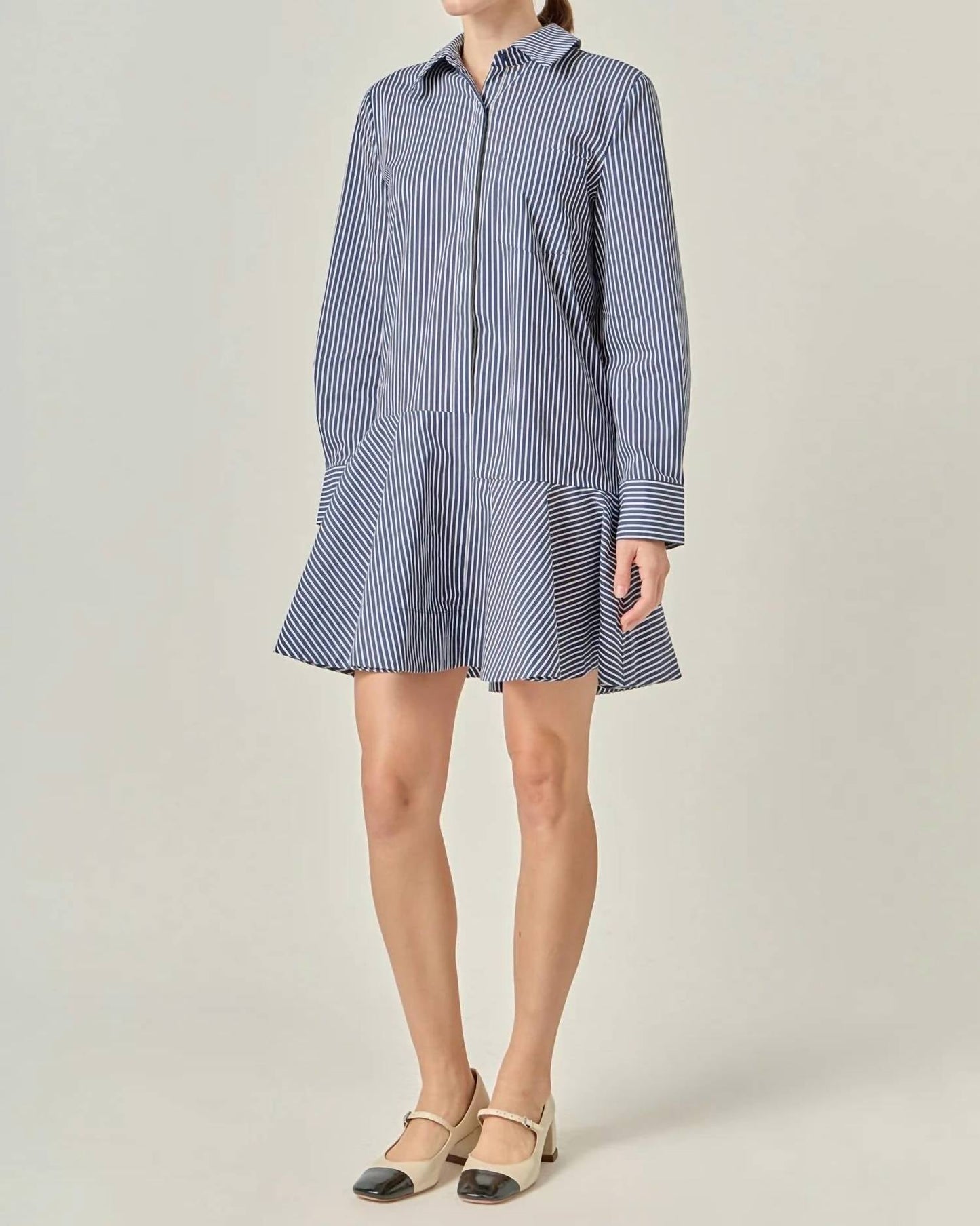 English Factory - Stripe Collar Flared Skirt Dress