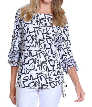 Multiples - 3/4 Sleeve Pattern Drop Shoulder Top