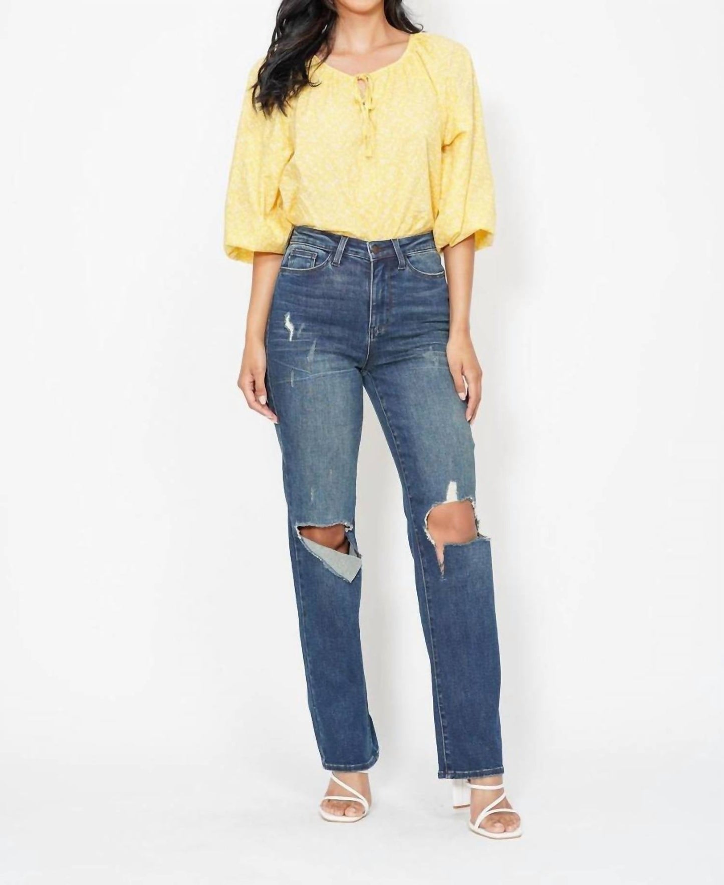 Judy Blue - High Waist Knee Ripped Dad Denim Jeans