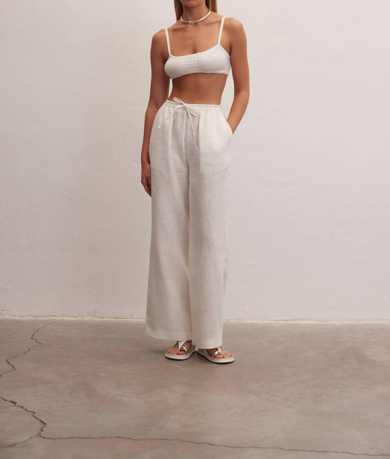 Le Cle - Ivory Wide Leg Linen Pants