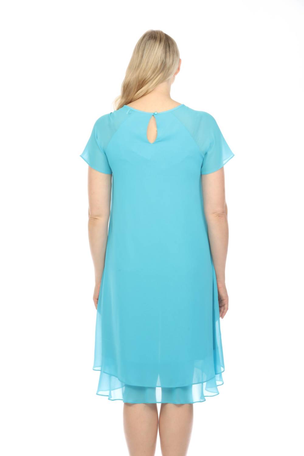 Joseph Ribkoff - Asymmetric Chiffon Layered Short Sleeve Trapeze Dress