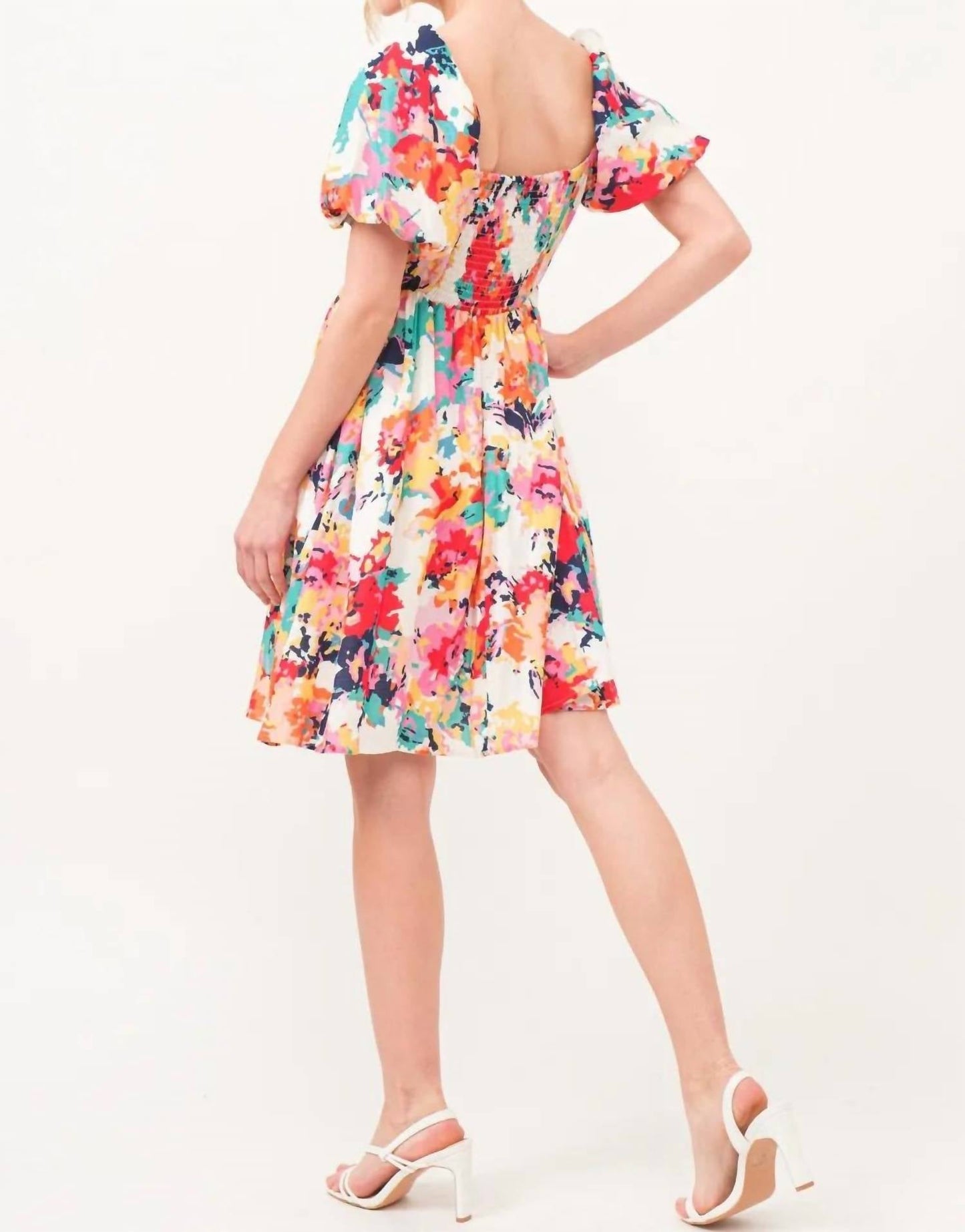 And The Why - Square Neck Puff Sleeve Floral Dress