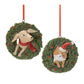 Playful Cat and Dog in Pine Wreath Ornament (Set of 4)