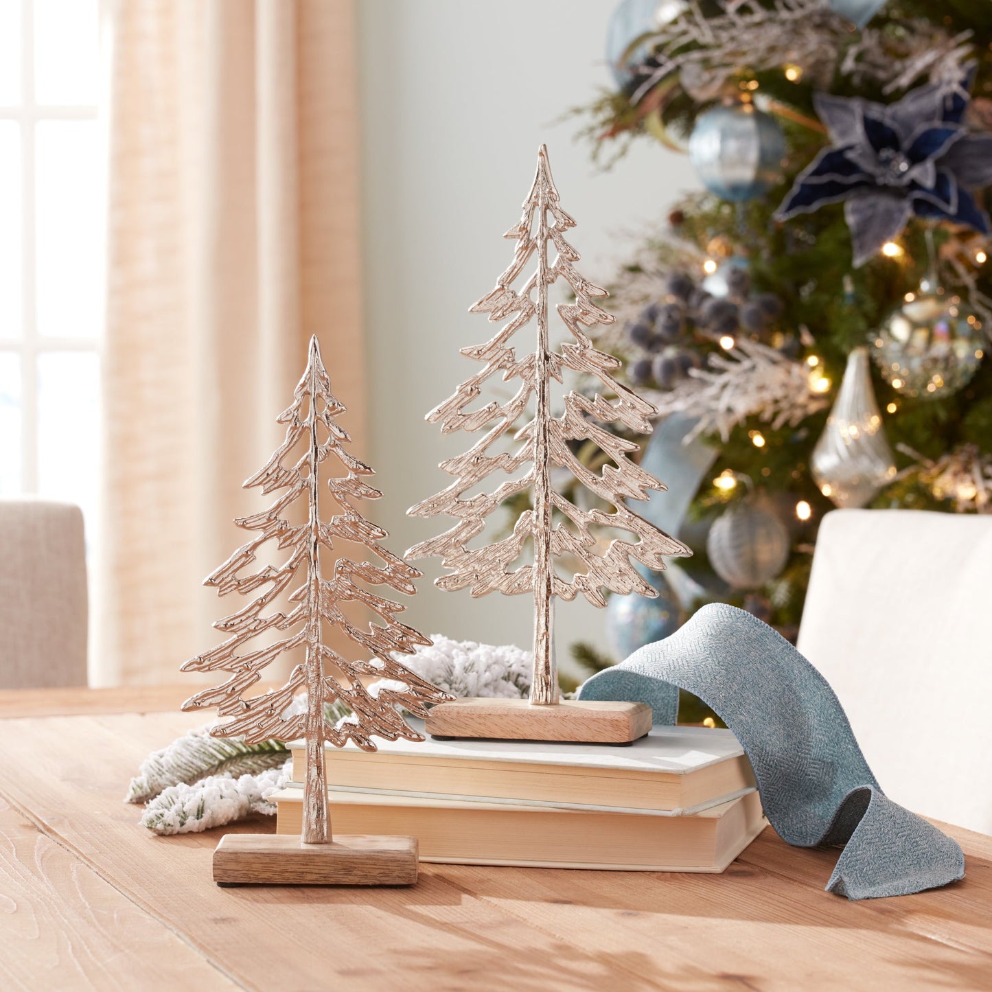 Metal Tree with Wood Base (Set - 2)