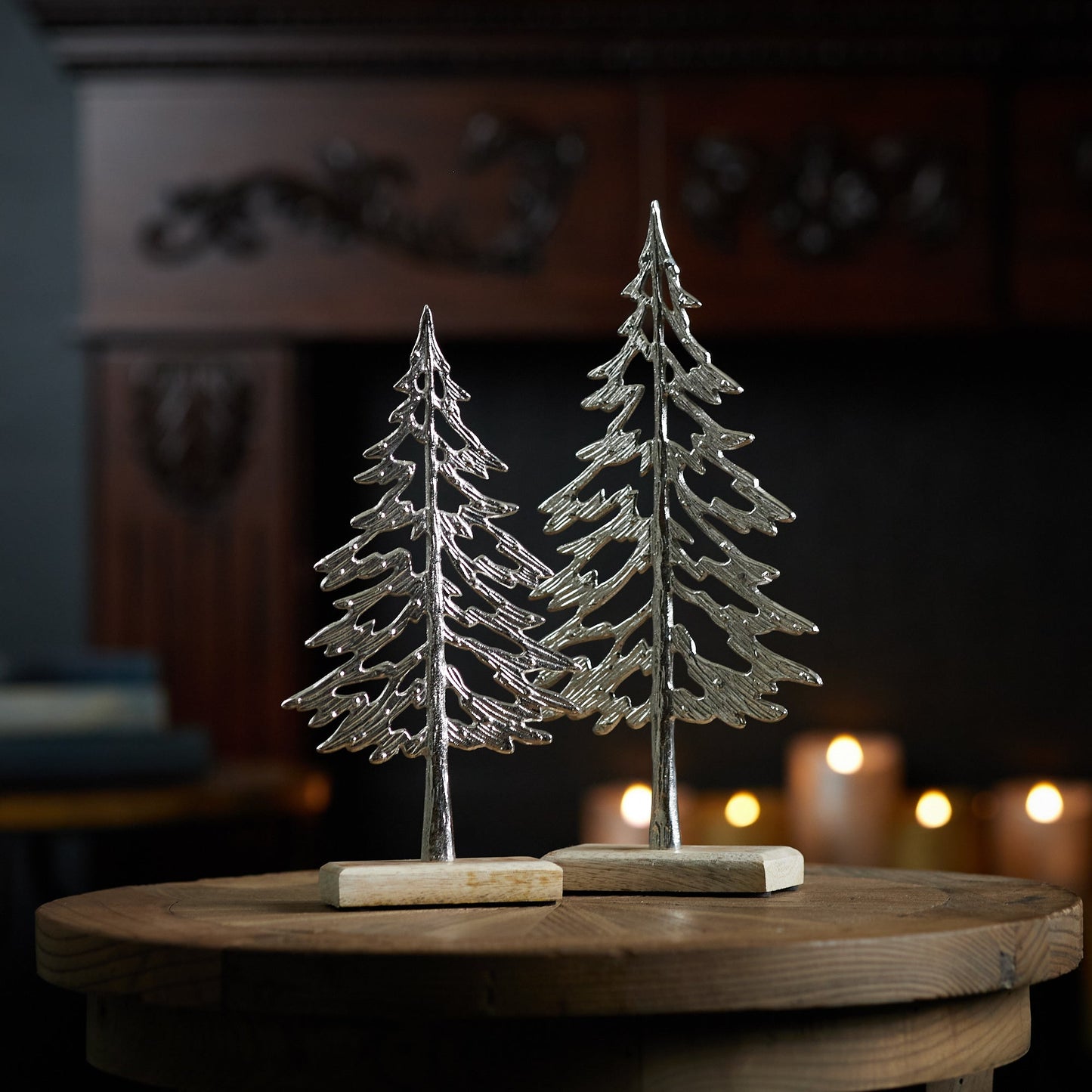 Metal Tree with Wood Base (Set - 2)