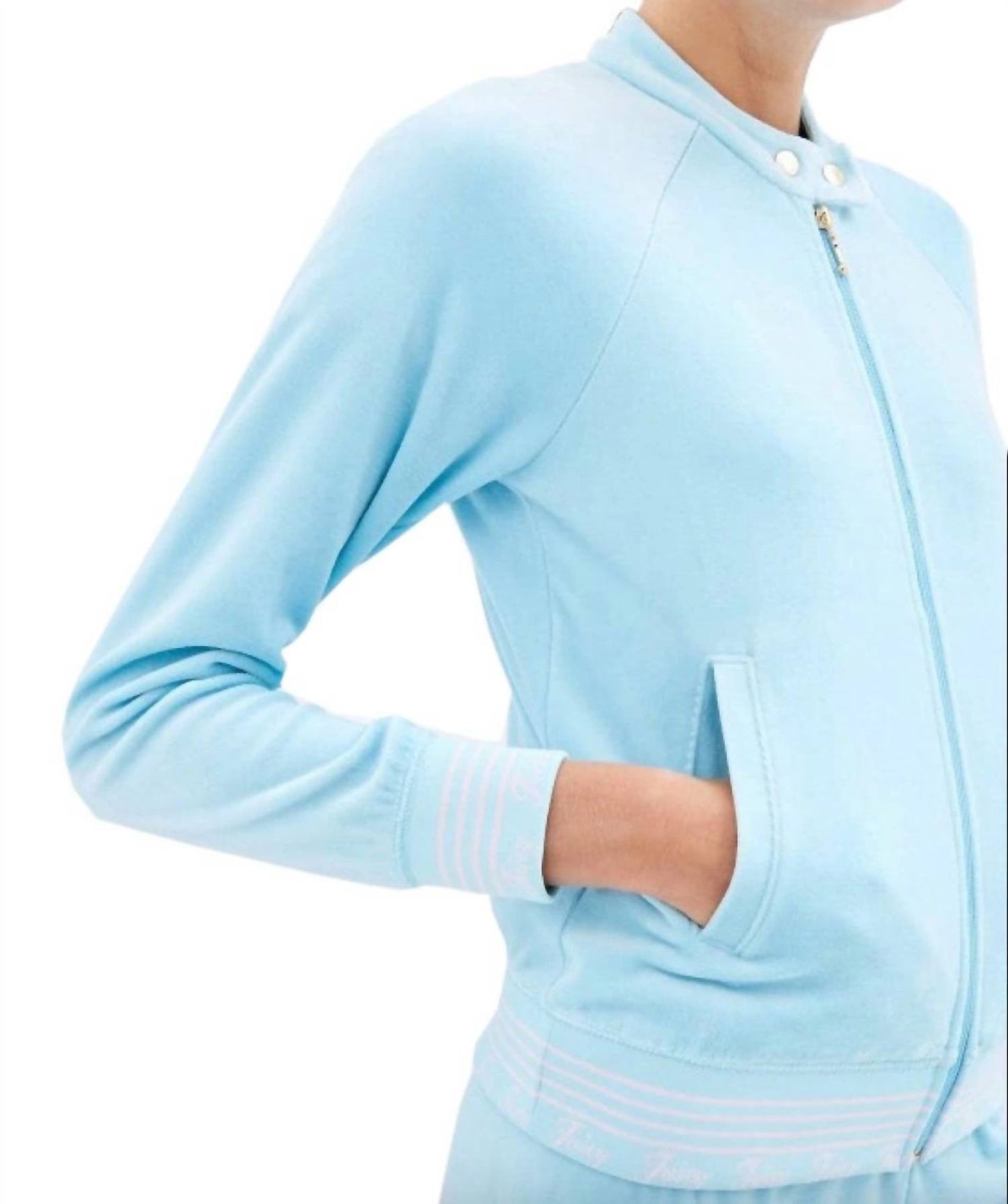 Juicy Couture - Women Doo Wop Snap Collar Velour Track Jacket L