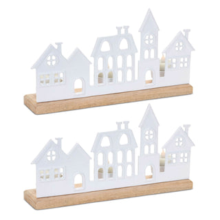 Metal Village Tealight Candle Holder (Set of 2)