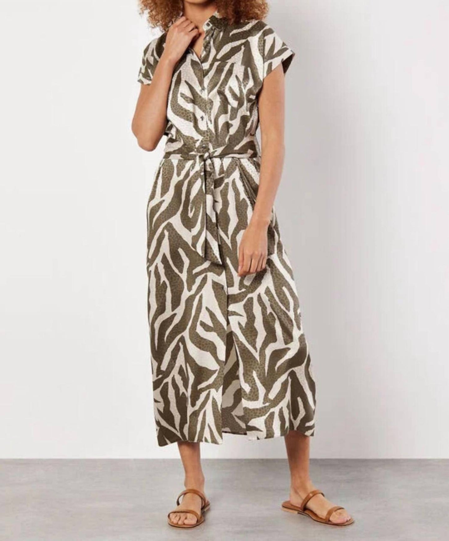Apricot - Zebra Print Tie Midi Dress