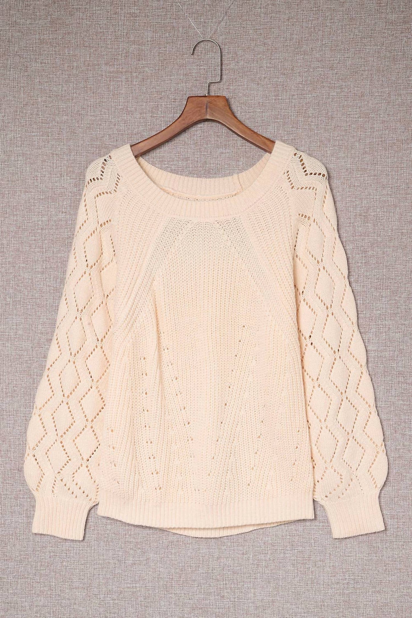 1 The Woman - Hollow-out Puffy Sleeve Knit Sweater