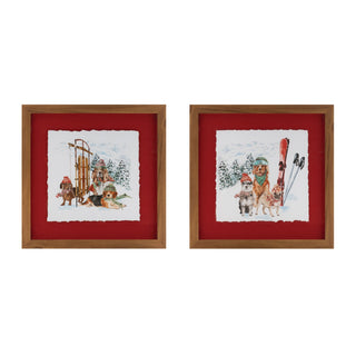 Framed Dog Sled and Ski Print Under Glass (Set of 2)