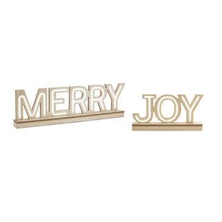 LED Joy and Merry Tabletop Sign (Set of 2, beige)