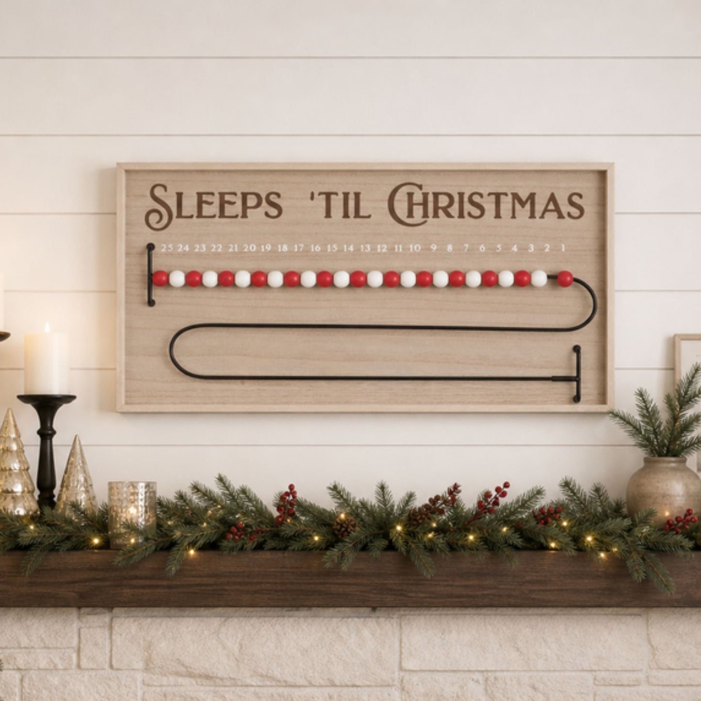 Wood Beaded Christmas Countdown 20"L