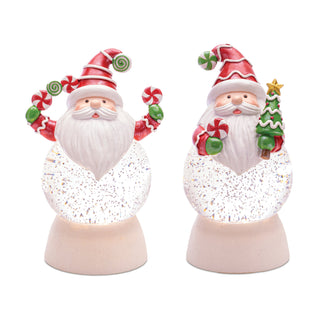 LED Peppermint Santa Snow Globe (Set of 2)
