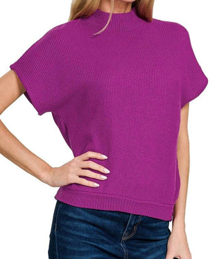 Zenana - Mock Neck Short Sleeve Sweater