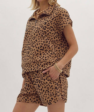 Entro - Animal Print Drawstring Shorts