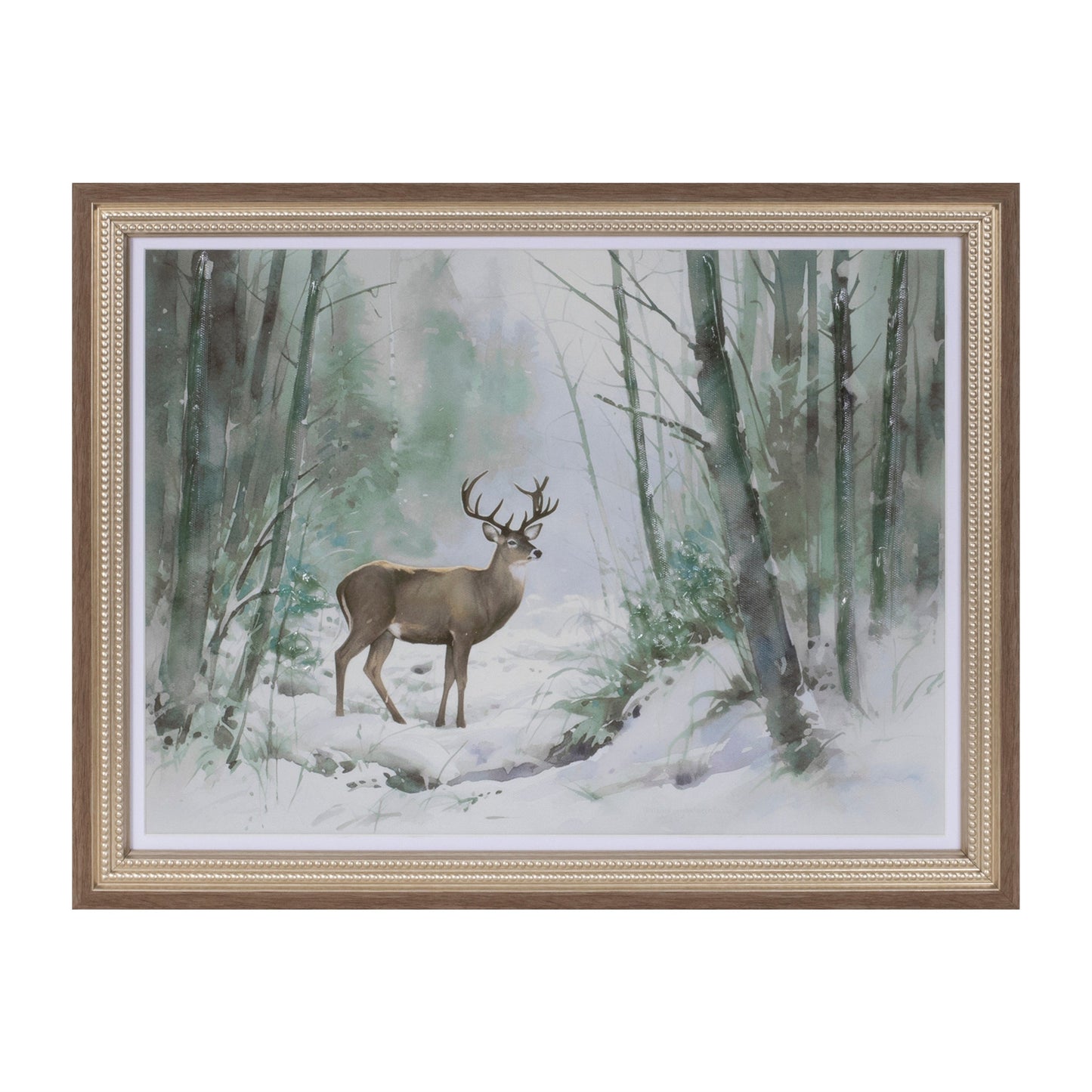 Framed Woodland Deer Print 16"L