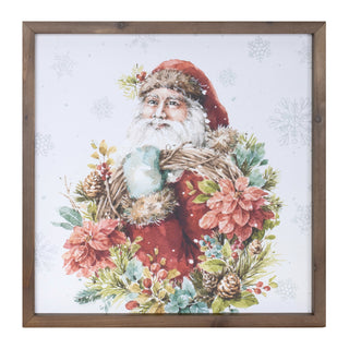 Framed Winter Florals and Santa Print 16"SQ