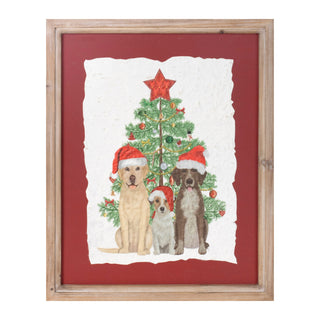 Framed Holiday Dogs and Christmas Tree Print 15"H