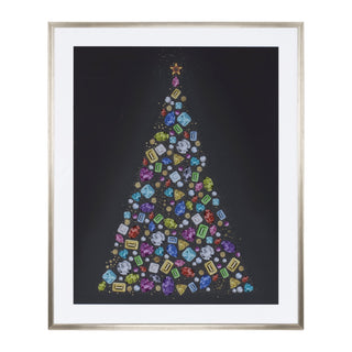 Holiday Jewel Tree Print Under Glass 23.5"H