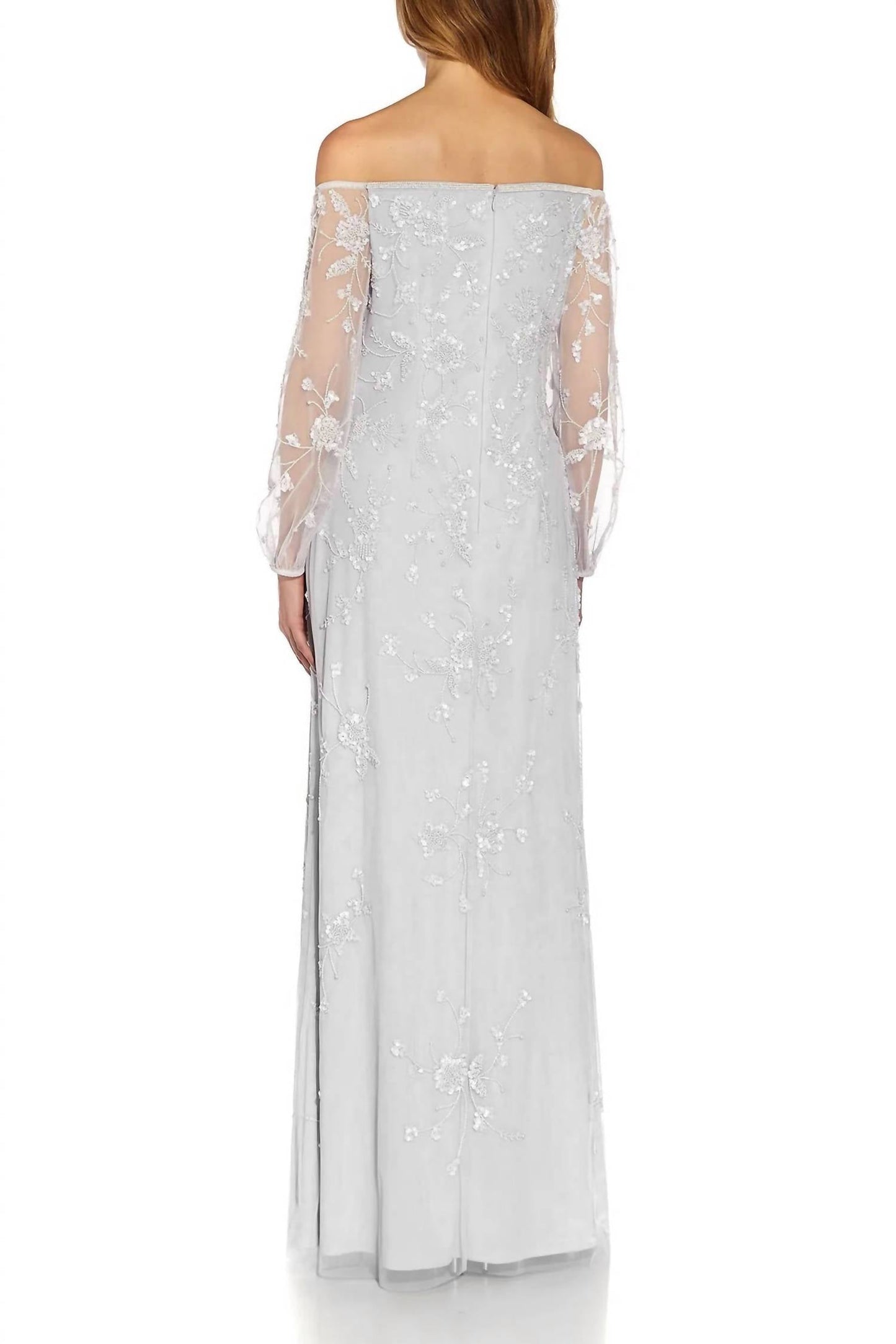 Adrianna Papell - Off The Shoulder Long Sleeves Long Beaded Gown