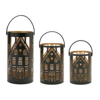 Punched Metal House Lantern (Set of 3, black)