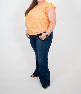 Bibi - Curvy Floral Damask Ruffle Sleeve Top