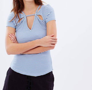 Free People - Stripe Cut Out Short Sleeve Tee