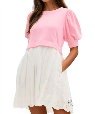 Entro - Brenda Two-Tone Pleated Eyelet Mini Dress