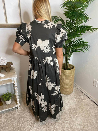 Entro - Floral Midi Dress With Scallop Detail