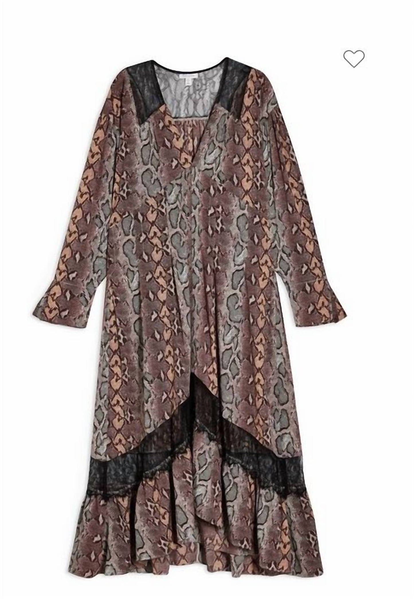 Topshop - Snake Print Lace Trim Midi A Line Dress