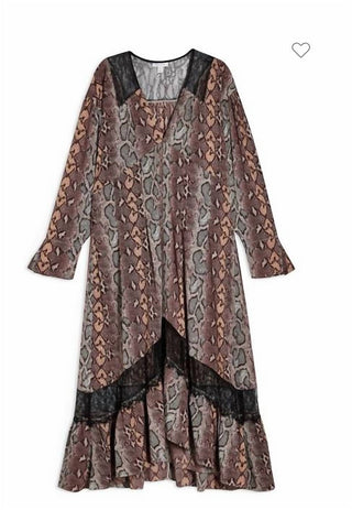 Topshop - Snake Print Lace Trim Midi A Line Dress