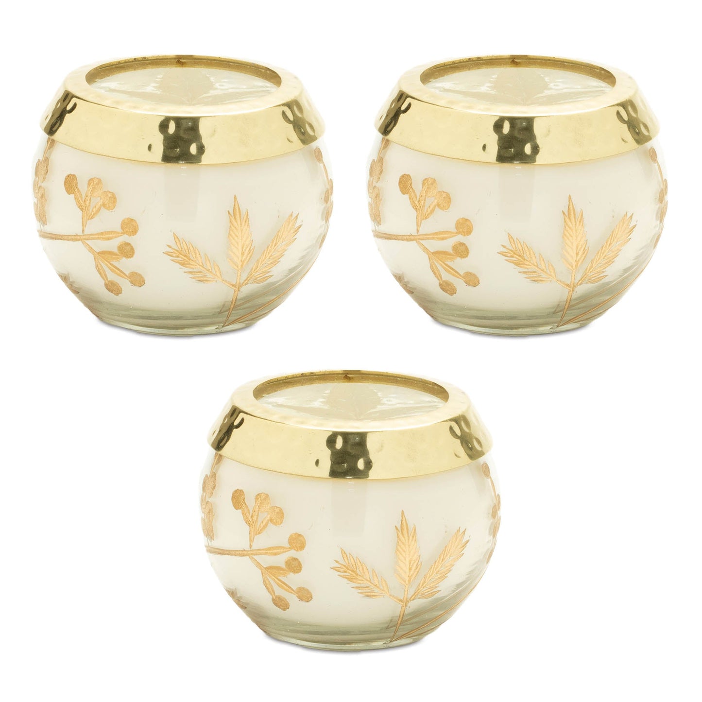 Frosted Juniper Scented Soy Candle with Pressed Leaf Lid (Set of 3)