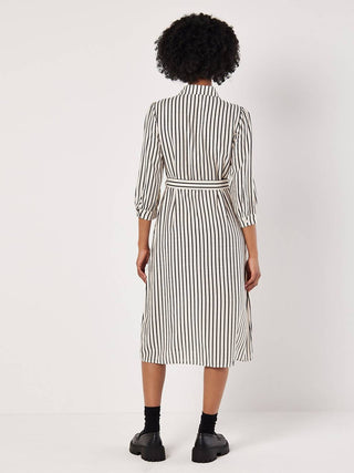 Apricot - Vertical Stripe Gathered Sleeve Midi Dress