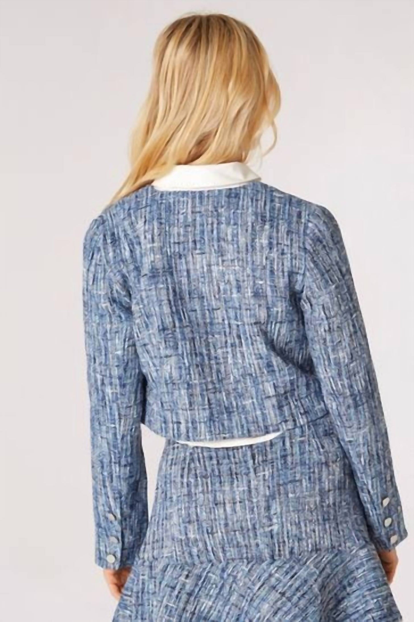 Apricot - Textured Tweed Collarless Blazer