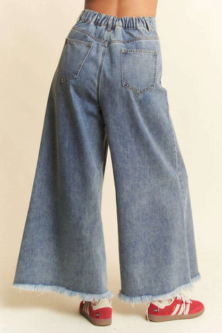 Trendsi - Davi & Dani Patch Pocket Wide Leg Culotte Jeans