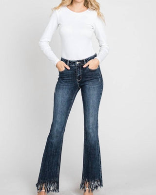 Petra153 - Mid Rise Classic Bootcut With Fringed Hem Jeans