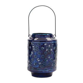Snowflake Punched Metal Candle Lantern 9.5"H