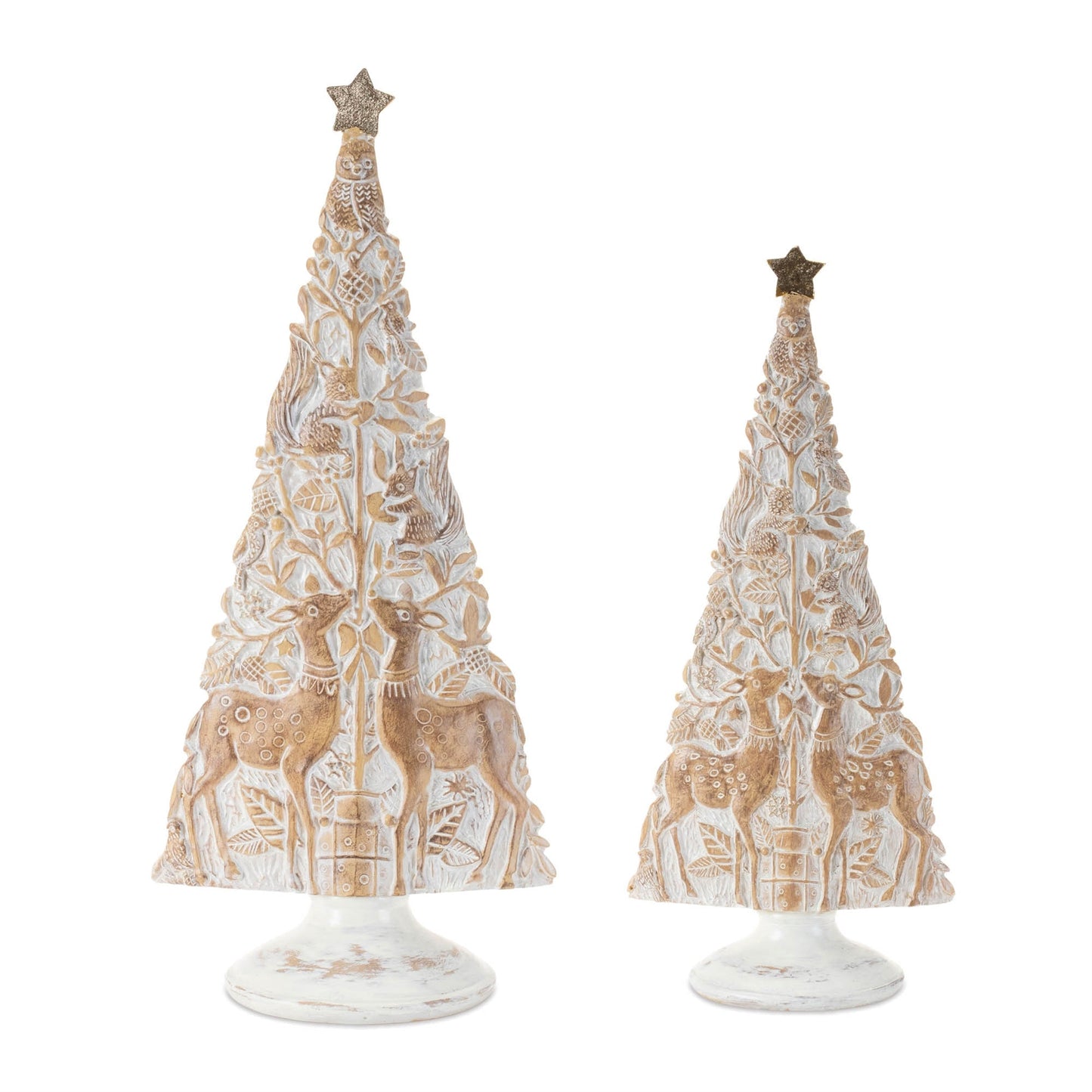 Christmas tree with carved animals design (set of 2)