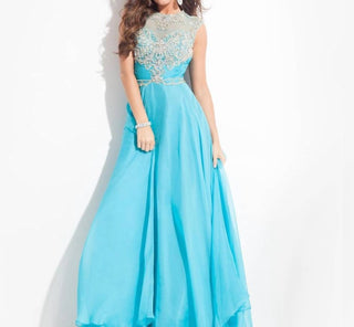 Rachel Allan - Beaded High Mesh Neckline Chiffon Gown