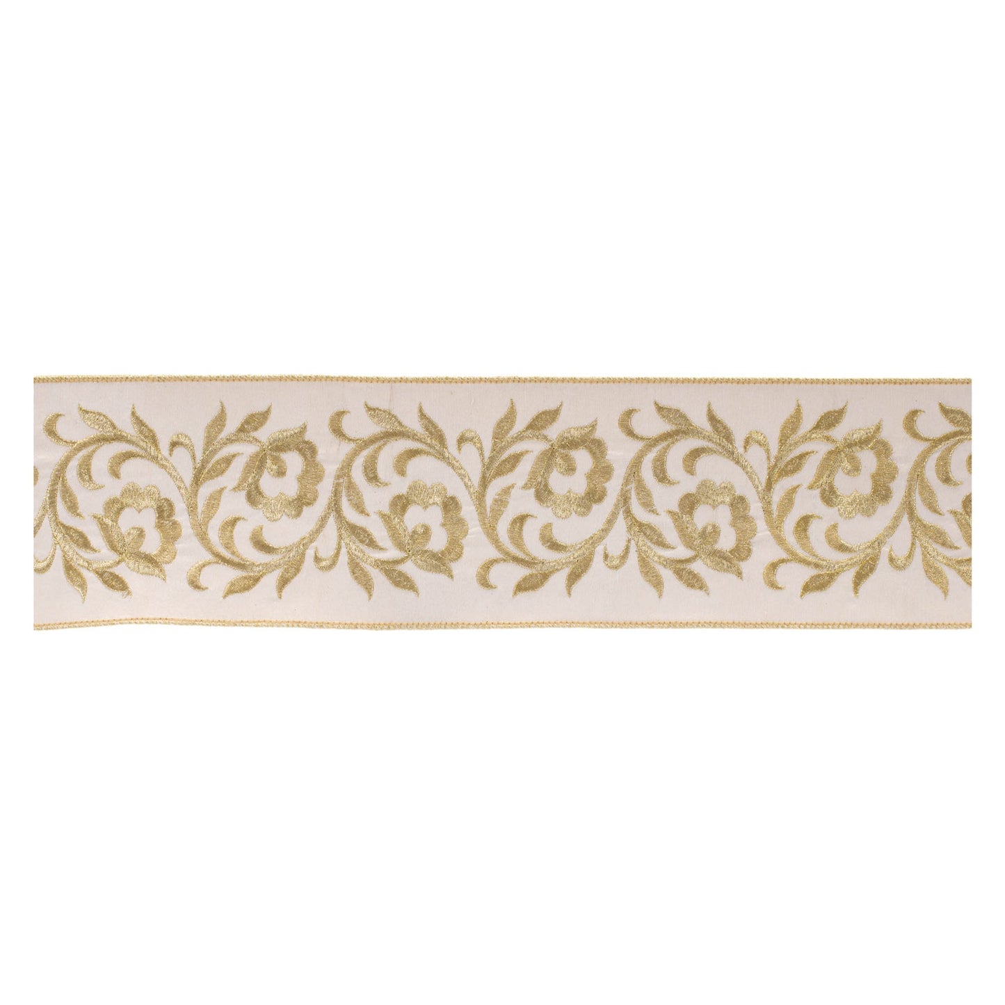 Ornate Embroidered Leaves Wired Ribbon 4" x 5 Yds.