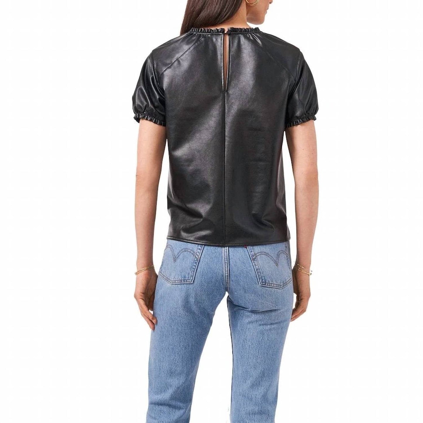 1.State - Ruffle Trim Faux Leather Shirt
