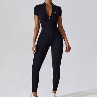 Rockstar Peach - Scuba Zip Short Sleeve Jumpsuit