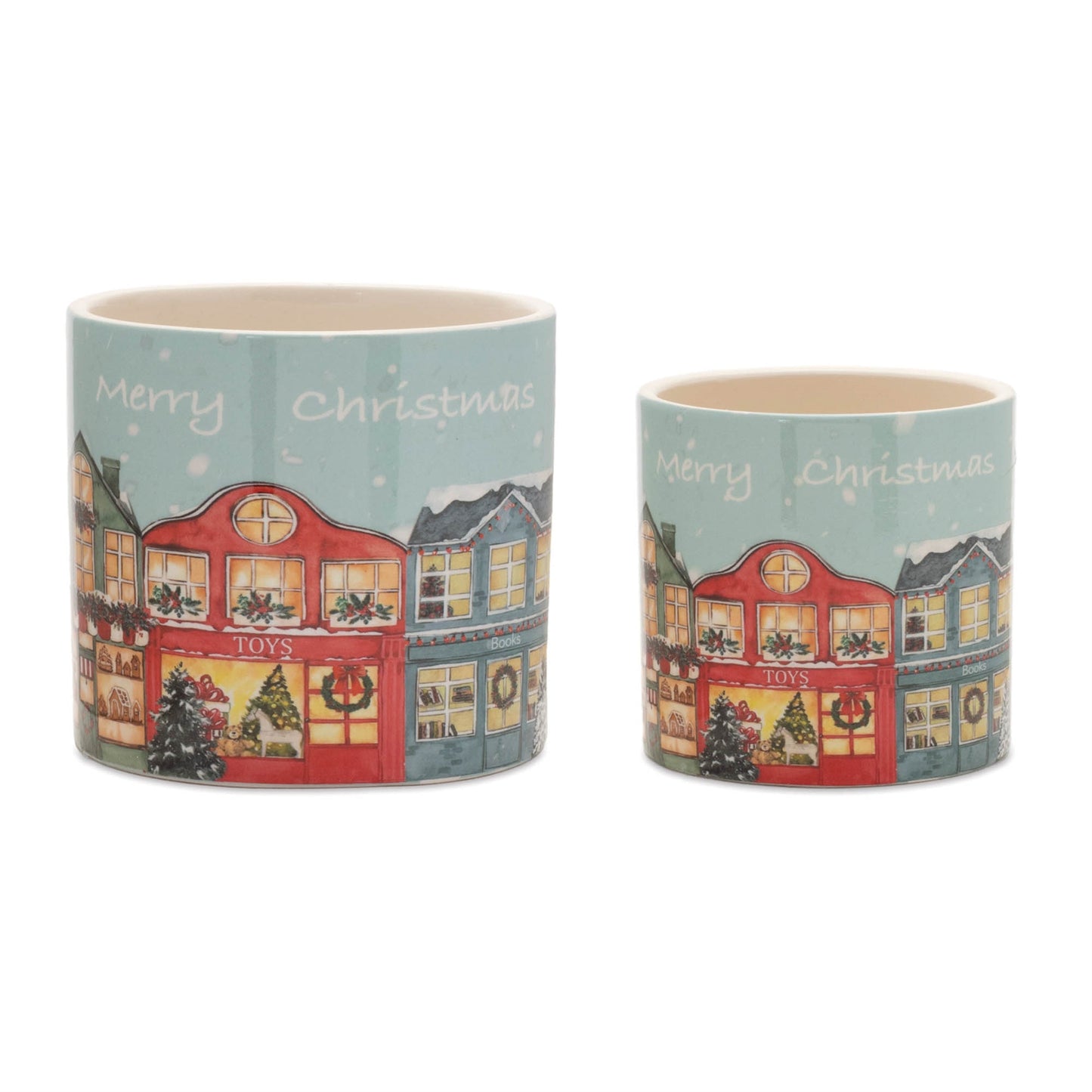 Merry Christmas Village Planter (Set of 2)