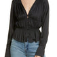 FRAME Shirred V Neck Blouse Noir Size Medium