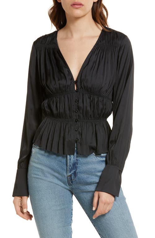 FRAME Shirred V Neck Blouse Noir Size Medium