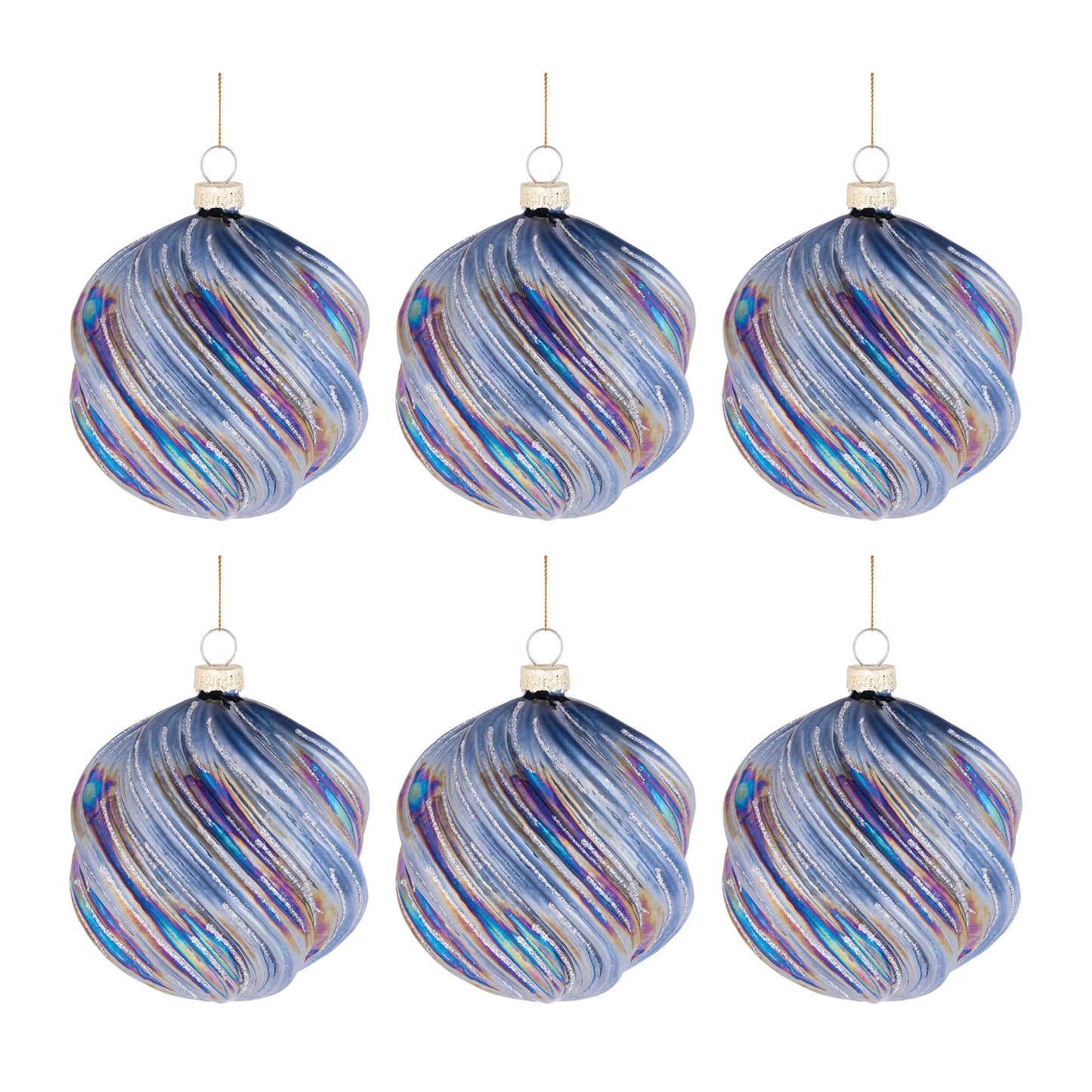 Iridescent Swirled Glass Ornament (Set - 6)