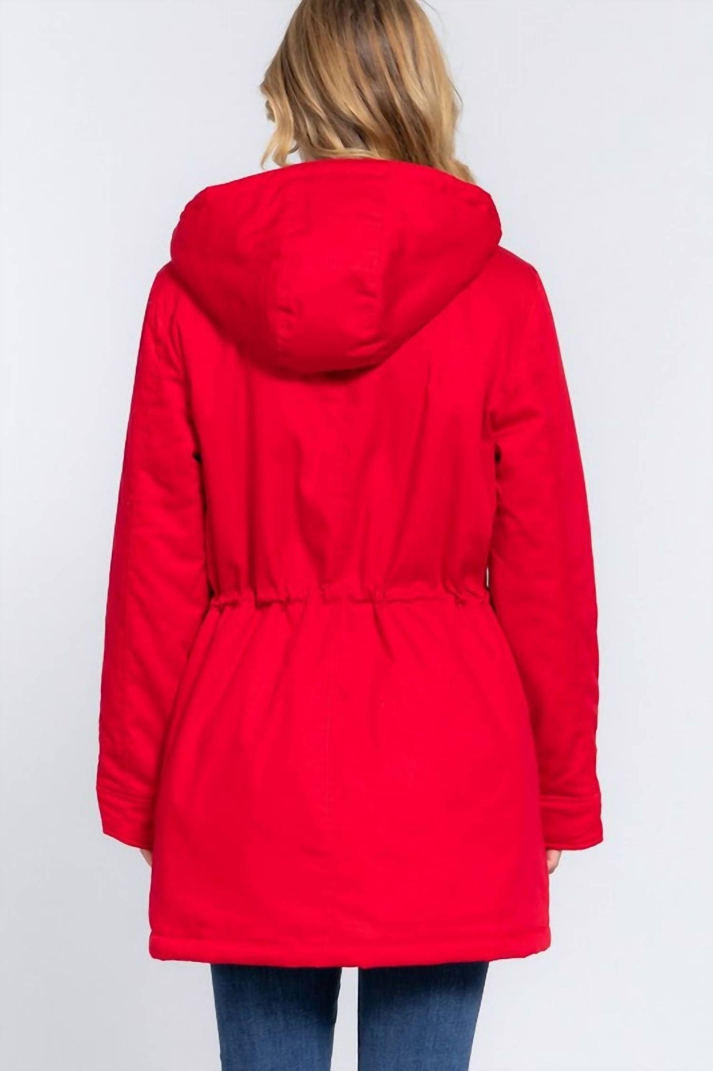 Active Usa - Fleece Lined Fur Hoodie Utility Jacket