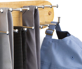 Wall Mounted Tie, Belt and Scarf Hanger, Holds Up to 21-Ties, Natural Wood