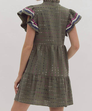 Entro - Textured Mini Dress With Multi Color Ric Rac Trim