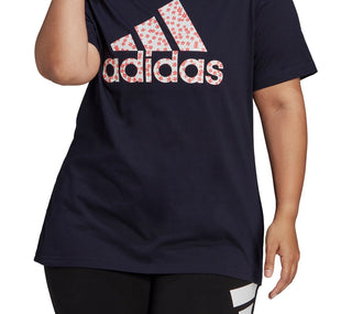 adidas Women's Floral Logo Graphic T-Shirt Blue